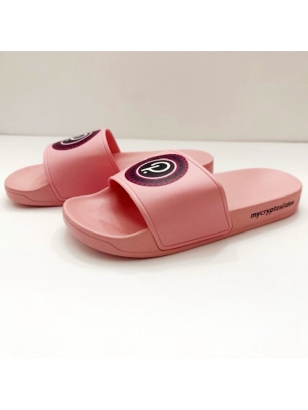 Mycryptoslides Pink Cryptocurrency Theme Slide Sandals Polkadot Logo Size 39